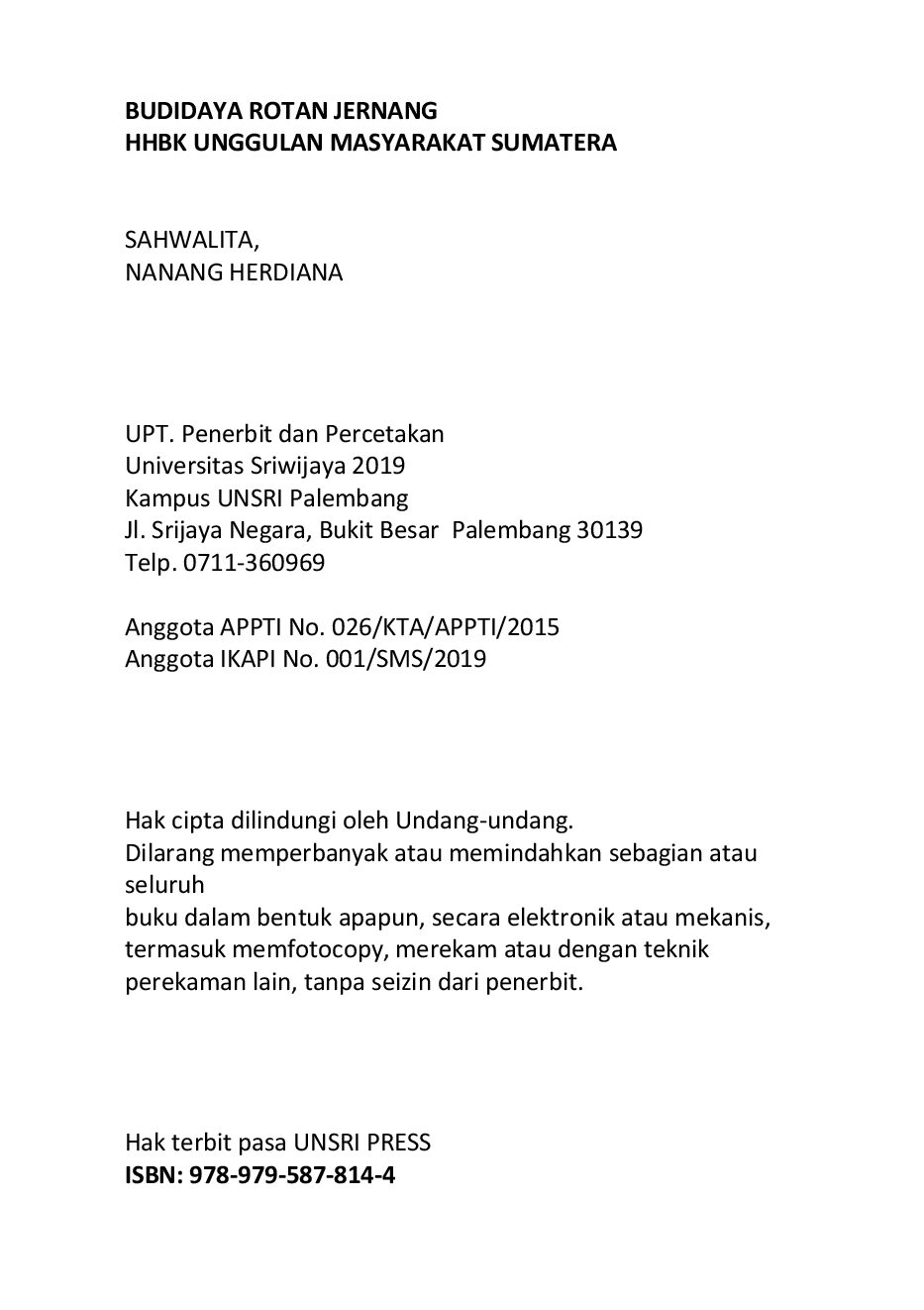 Cover Budidaya Rotan Jernang Sahalita 2019